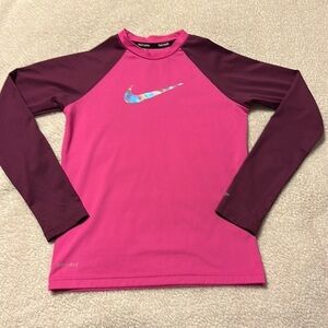 Nike Swim Flash Colorblocked Hydroguard Rash Guard Swimsuit Top Pink